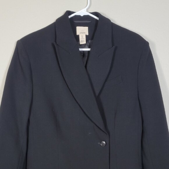 H&M Women Wool Blend Pea Coat Size L Black Button Up Classic Old Money Lined - Picture 2 of 14